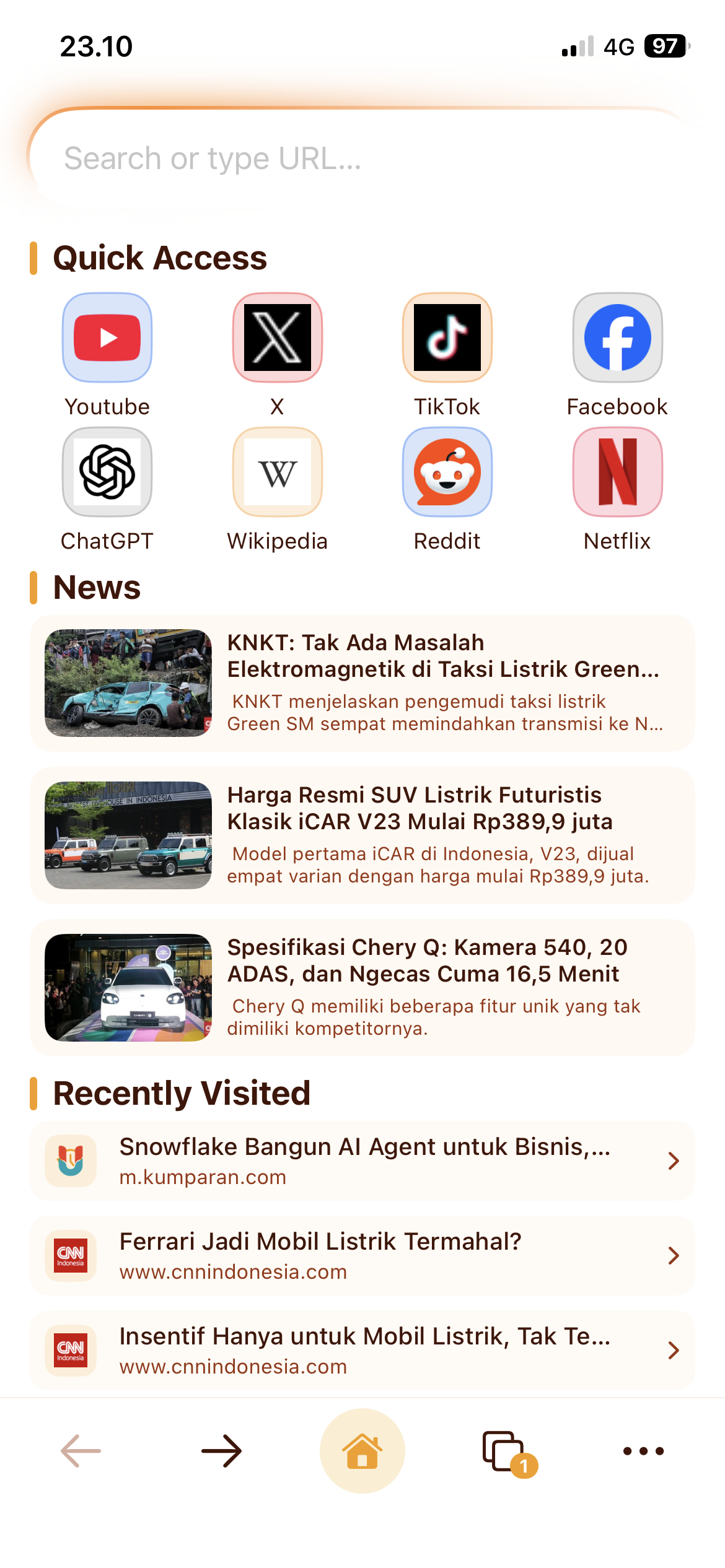 ProxyX Browser home screen